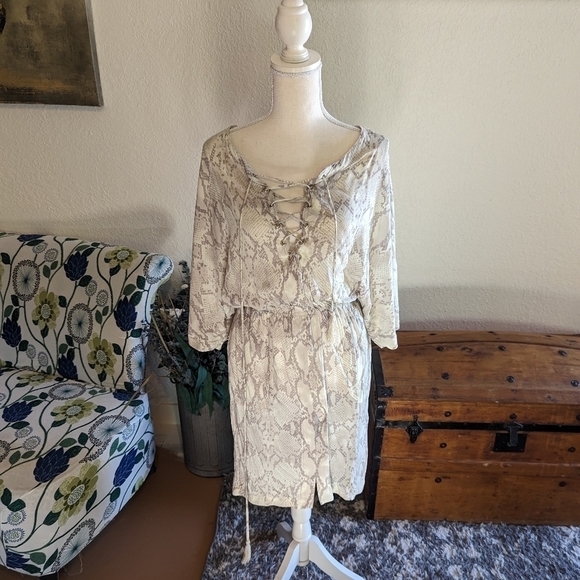 Olivaceous Snakeskin Smocked Dress- size M - Picture 1 of 4
